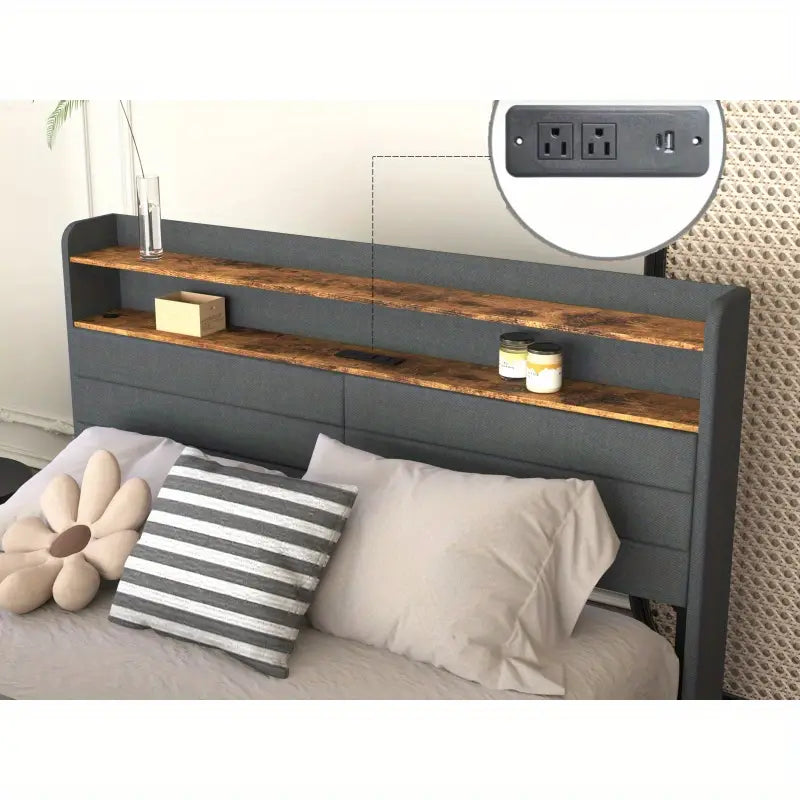 Queen Bed Frame with 4 Storage Drawers Upholstered Platform Queen Size Bed Frame with Headboard LED